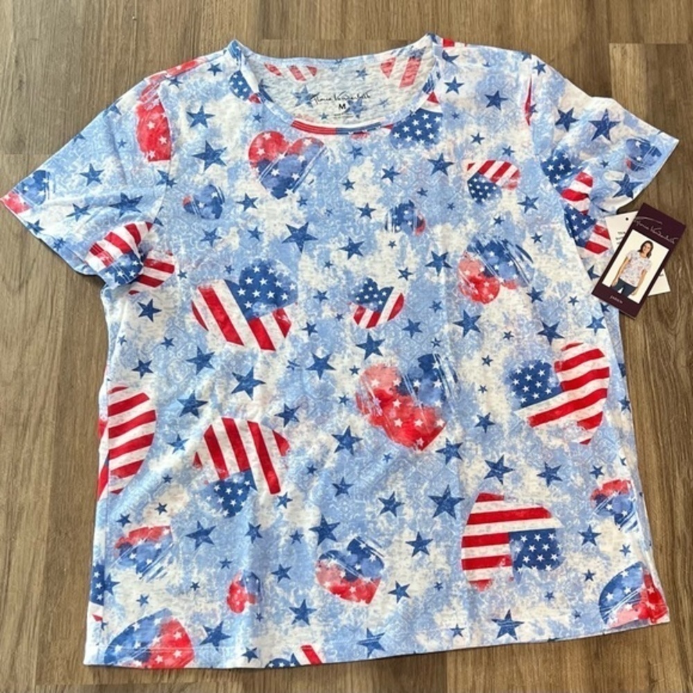 Gloria Vanderbilt U.S. Flag Heart Short Sleeved Top